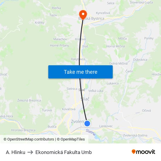 A. Hlinku to Ekonomická Fakulta Umb map