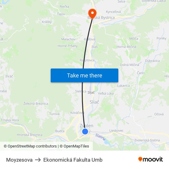 Moyzesova to Ekonomická Fakulta Umb map