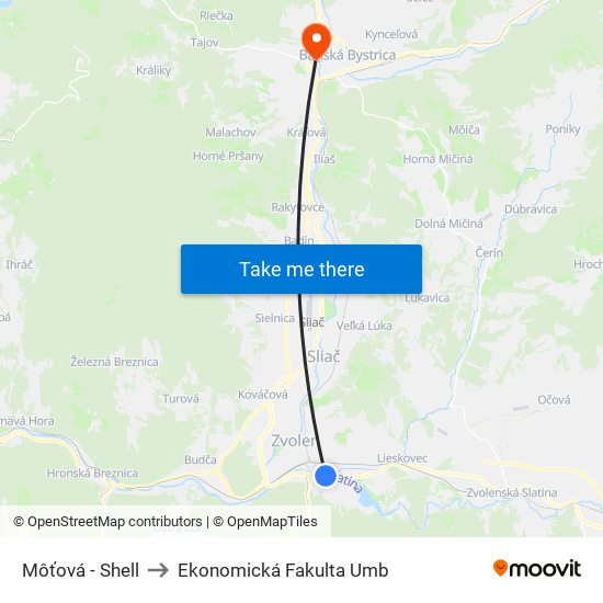 Môťová - Shell to Ekonomická Fakulta Umb map