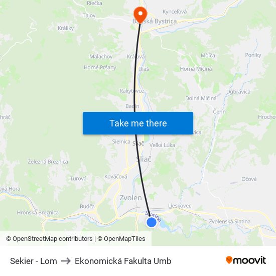 Sekier - Lom to Ekonomická Fakulta Umb map