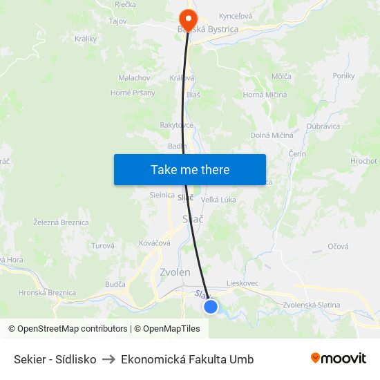 Sekier - Sídlisko to Ekonomická Fakulta Umb map