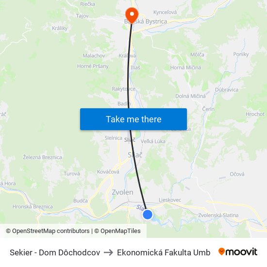 Sekier - Dom Dôchodcov to Ekonomická Fakulta Umb map