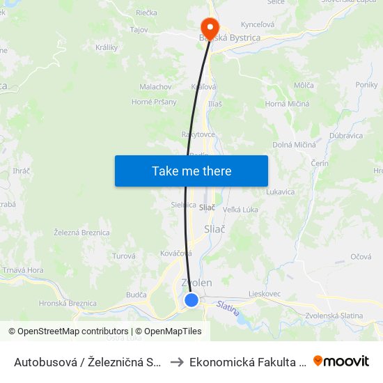 Autobusová / Železničná Stanica to Ekonomická Fakulta Umb map