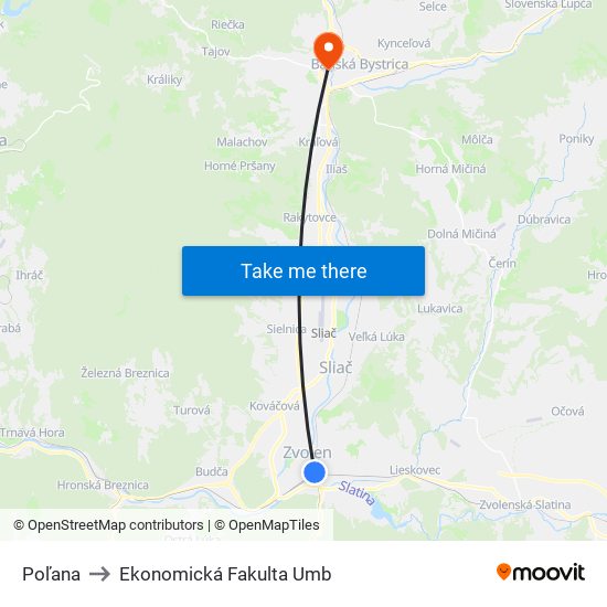 Poľana to Ekonomická Fakulta Umb map