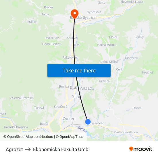 Agrozet to Ekonomická Fakulta Umb map