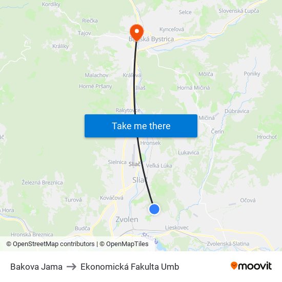 Bakova Jama to Ekonomická Fakulta Umb map