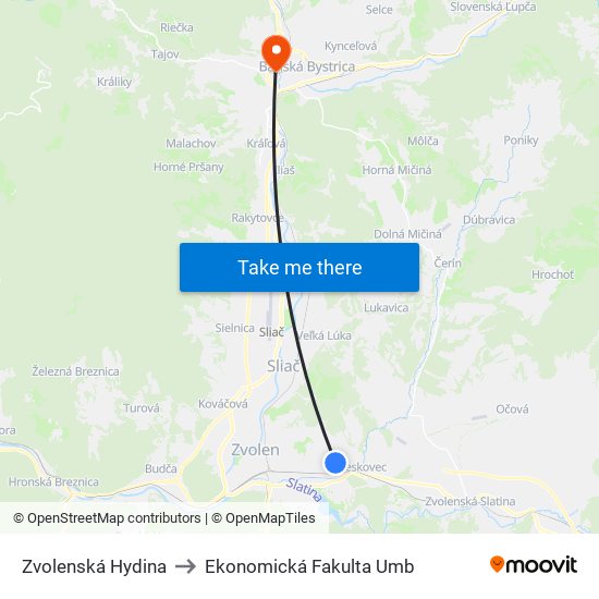 Zvolenská Hydina to Ekonomická Fakulta Umb map