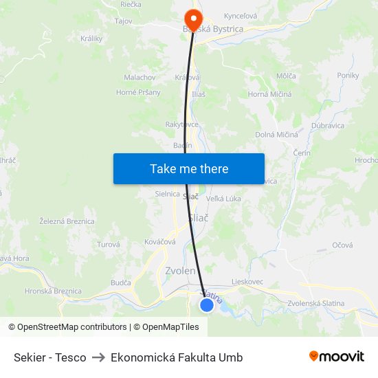 Sekier - Tesco to Ekonomická Fakulta Umb map