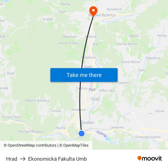 Hrad to Ekonomická Fakulta Umb map