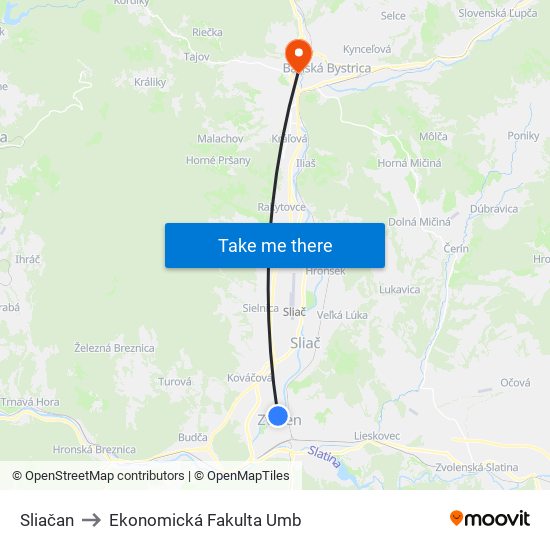 Sliačan to Ekonomická Fakulta Umb map