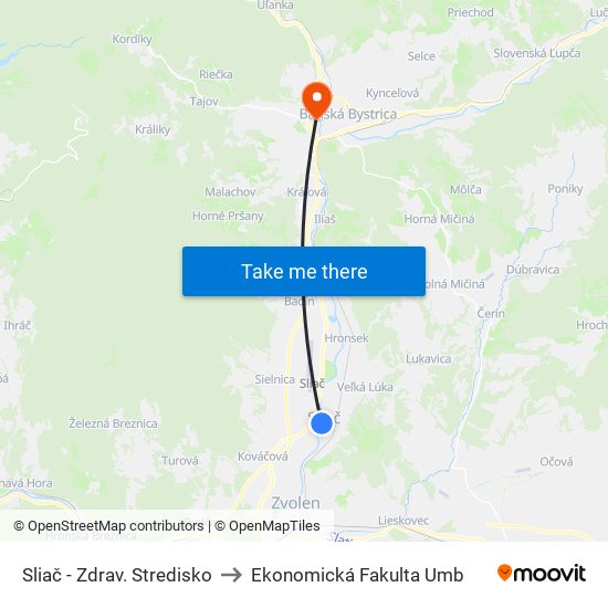 Sliač - Zdrav. Stredisko to Ekonomická Fakulta Umb map