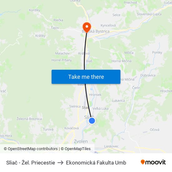 Sliač - Žel. Priecestie to Ekonomická Fakulta Umb map