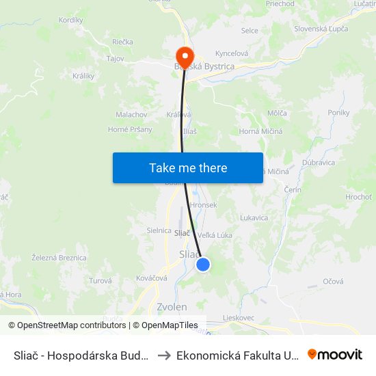 Sliač - Hospodárska Budova to Ekonomická Fakulta Umb map