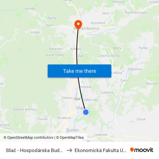 Sliač - Hospodárska Budova to Ekonomická Fakulta Umb map