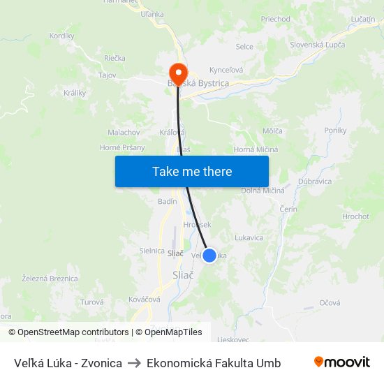 Veľká Lúka - Zvonica to Ekonomická Fakulta Umb map