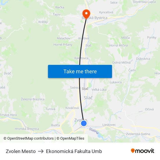 Zvolen Mesto to Ekonomická Fakulta Umb map