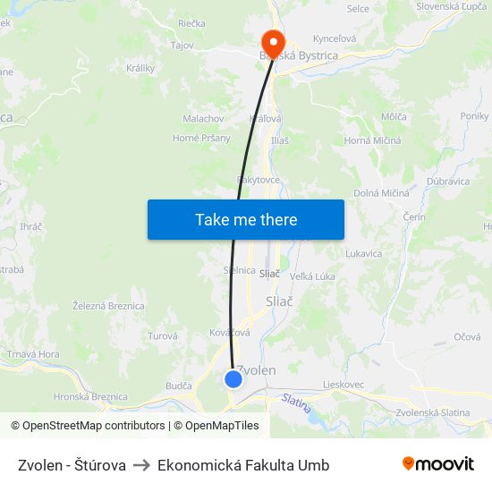 Zvolen - Štúrova to Ekonomická Fakulta Umb map