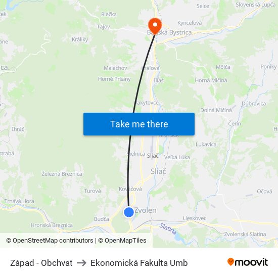 Západ - Obchvat to Ekonomická Fakulta Umb map