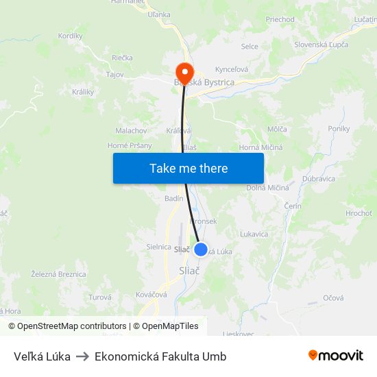 Veľká Lúka to Ekonomická Fakulta Umb map