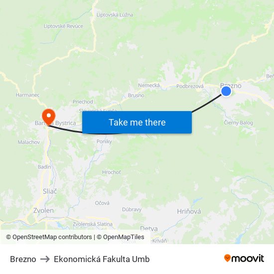 Brezno to Ekonomická Fakulta Umb map