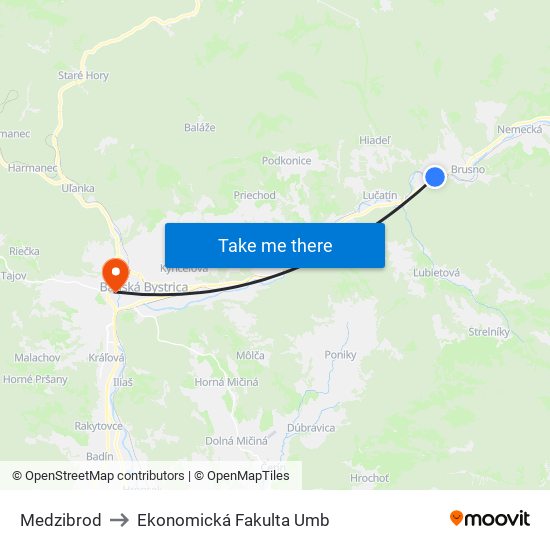 Medzibrod to Ekonomická Fakulta Umb map