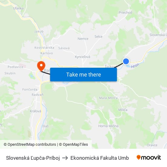 Slovenská Ľupča-Príboj to Ekonomická Fakulta Umb map