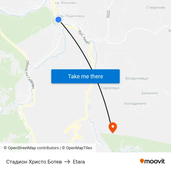 Стадион Христо Ботев to Etara map