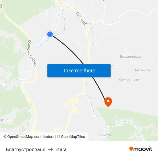 Благоустрояване to Etara map
