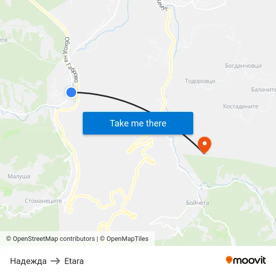 Надежда to Etara map