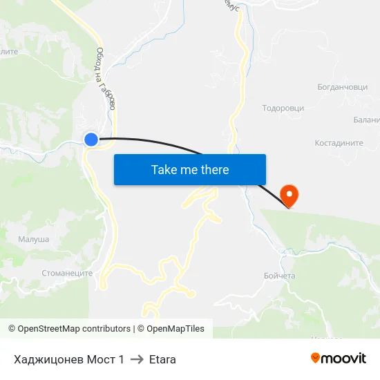 Хаджицонев Мост 1 to Etara map