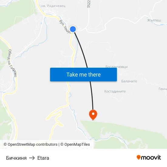 Бичкиня to Etara map