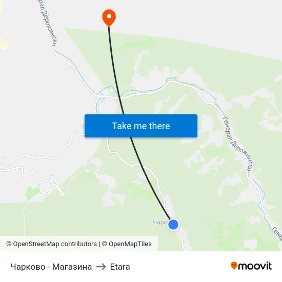 Чарково - Магазина to Etara map