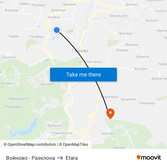 Войново - Разклона to Etara map