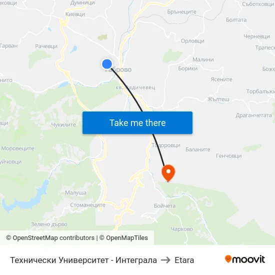 Технически Университет - Интеграла to Etara map