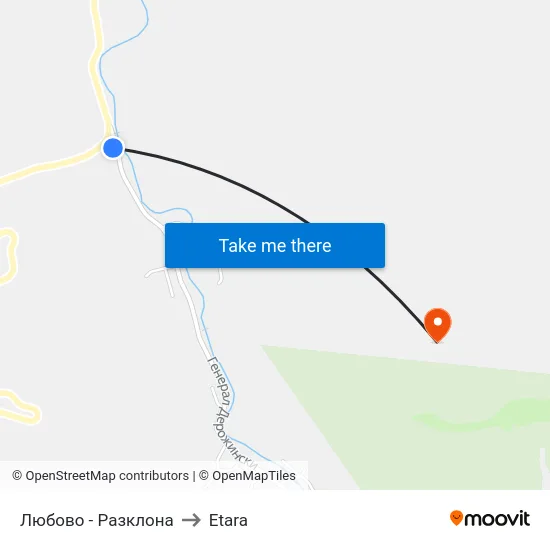 Любово - Разклона to Etara map