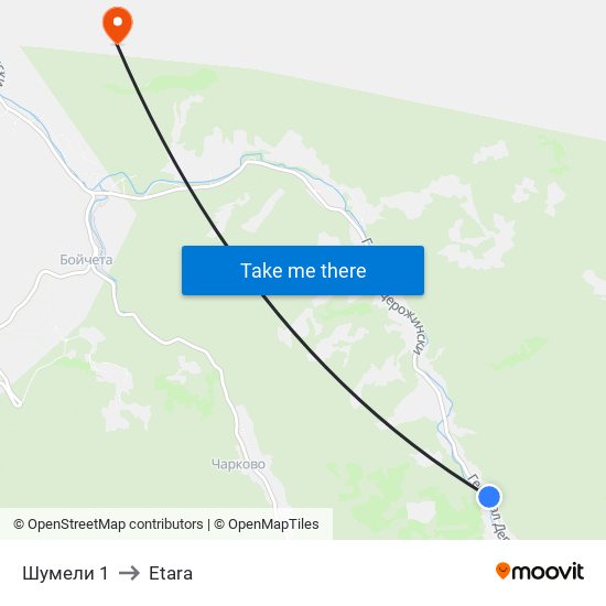 Шумели 1 to Etara map