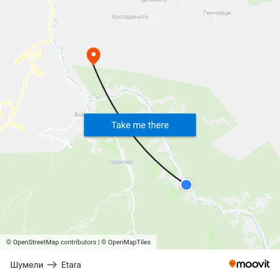 Шумели to Etara map