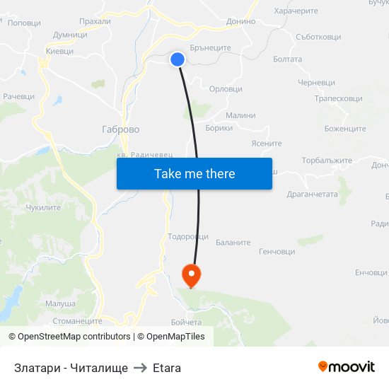 Златари - Читалище to Etara map