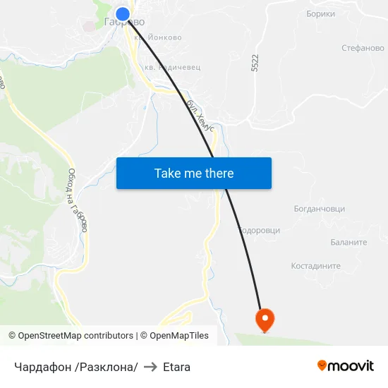 Чардафон /Разклона/ to Etara map