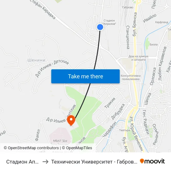 Стадион Априлов to Технически Университет - Габрово - 6 Корпус map