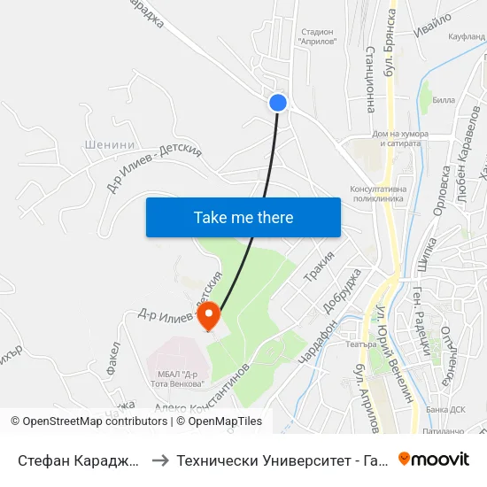 Стефан Караджа /Пилона/ to Технически Университет - Габрово - 6 Корпус map