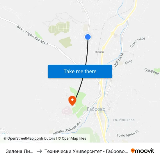 Зелена Ливада to Технически Университет - Габрово - 6 Корпус map