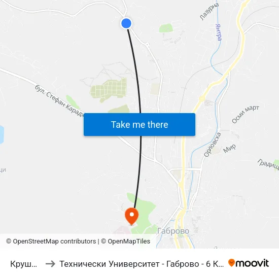 Крушата to Технически Университет - Габрово - 6 Корпус map