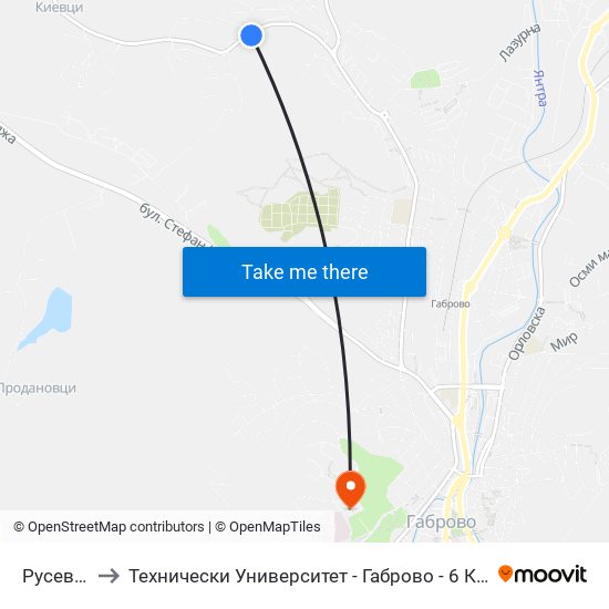 Русевци to Технически Университет - Габрово - 6 Корпус map