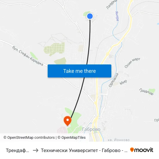 Трендафил 2 to Технически Университет - Габрово - 6 Корпус map