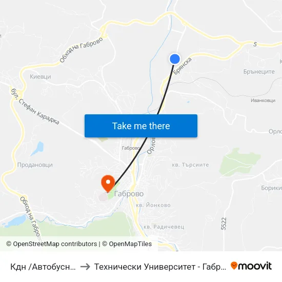 Кдн /Автобусно Депо/ to Технически Университет - Габрово - 6 Корпус map