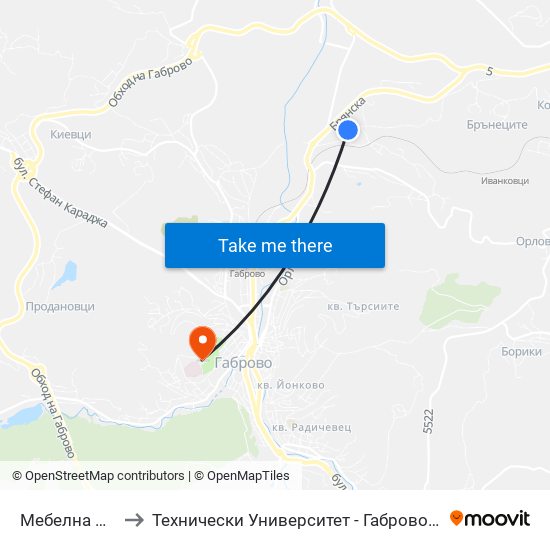 Мебелна Къща to Технически Университет - Габрово - 6 Корпус map