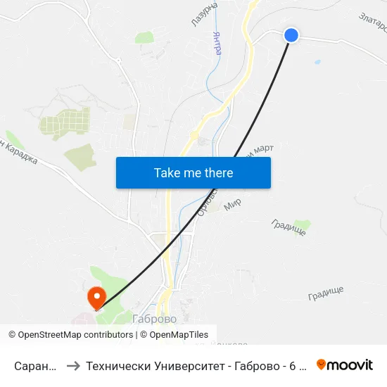 Сараните to Технически Университет - Габрово - 6 Корпус map