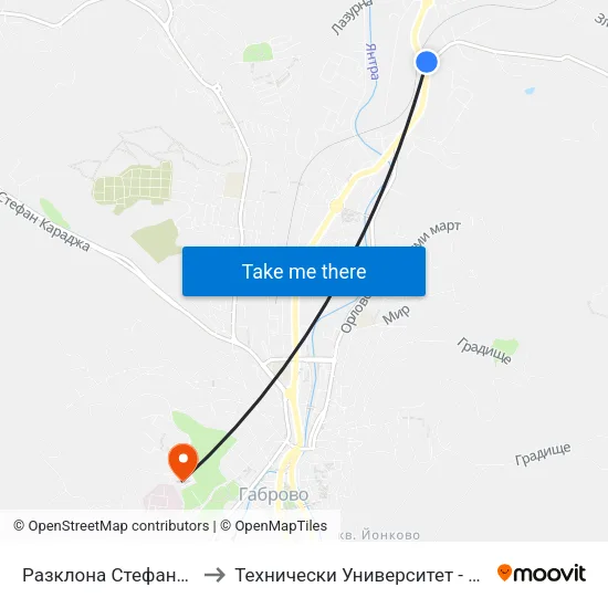Разклона Стефановци /Чапек/ to Технически Университет - Габрово - 6 Корпус map