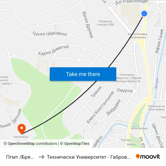 Пгмт /Брянска/ to Технически Университет - Габрово - 6 Корпус map
